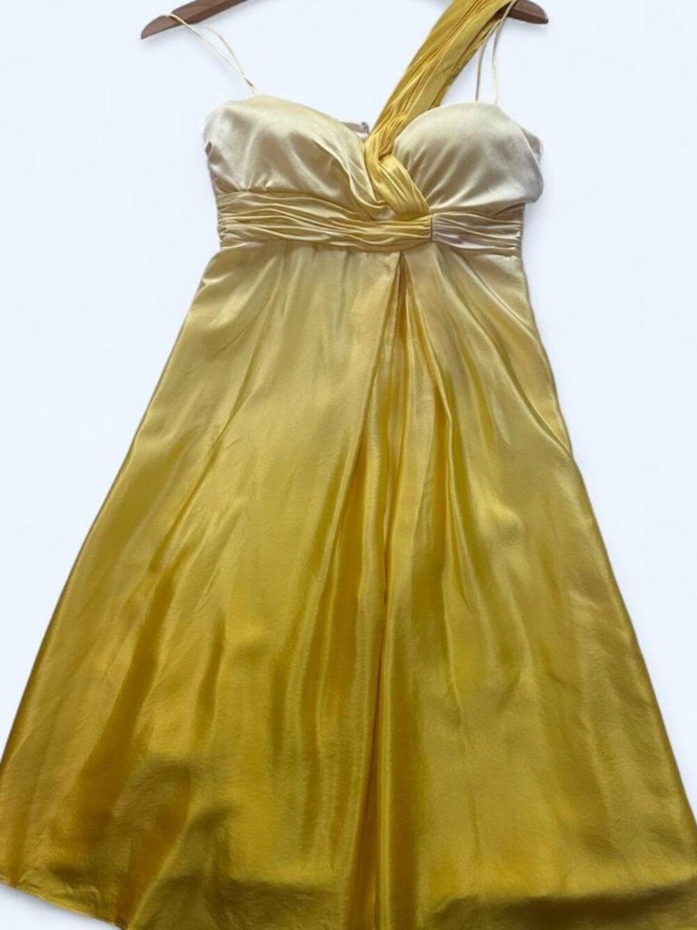 Y2k Vintage Marc Bouwer GlamIt! 100% Silk Yellow Ombre Dress Sz 0